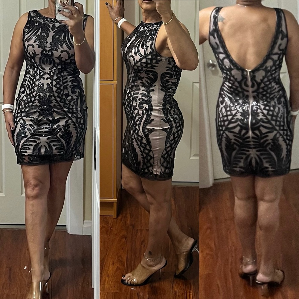 Chic Black and Cream Backless Dress